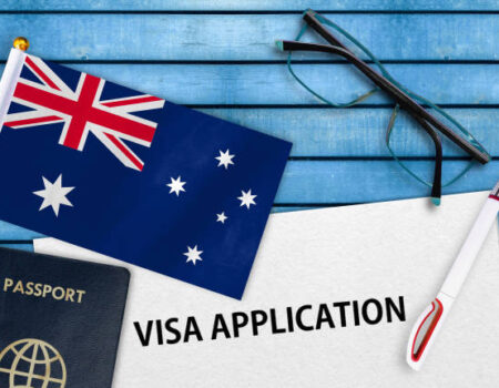 Visa application form and flag of Australia