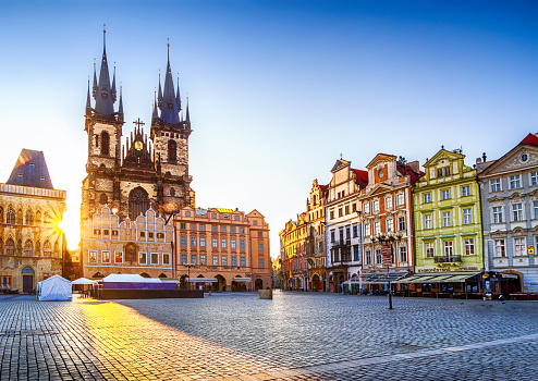 Church of Our Lady before Týn in Old Town Square of Prague in the morning. Czech Republic